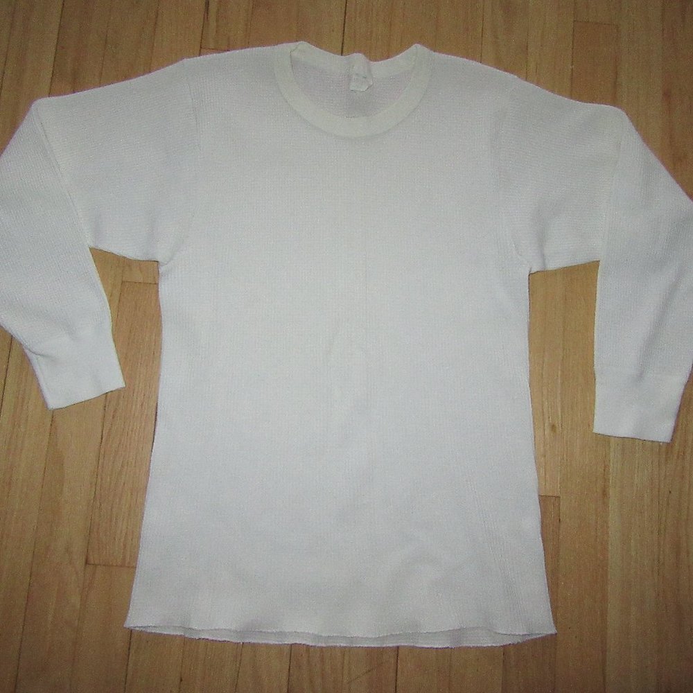 VINTAGE HANDTEX THERMAL SHIRT/WHITE/WAFFLE PATTERN/SIZE LARGE/LONG SLEEVE!